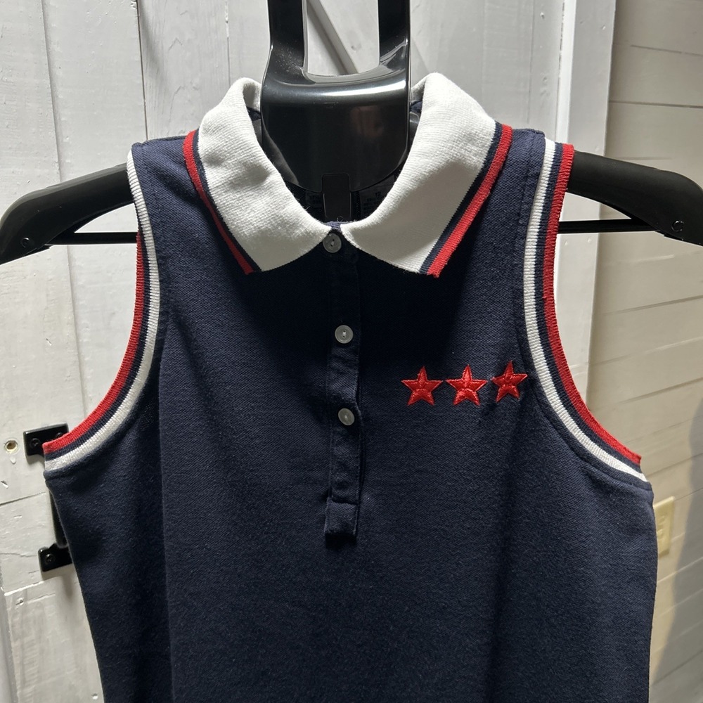 Betsy Lauren Polo Style Maxi Dress Women's Size 12 Red/White/Blue Stars Patrotic
